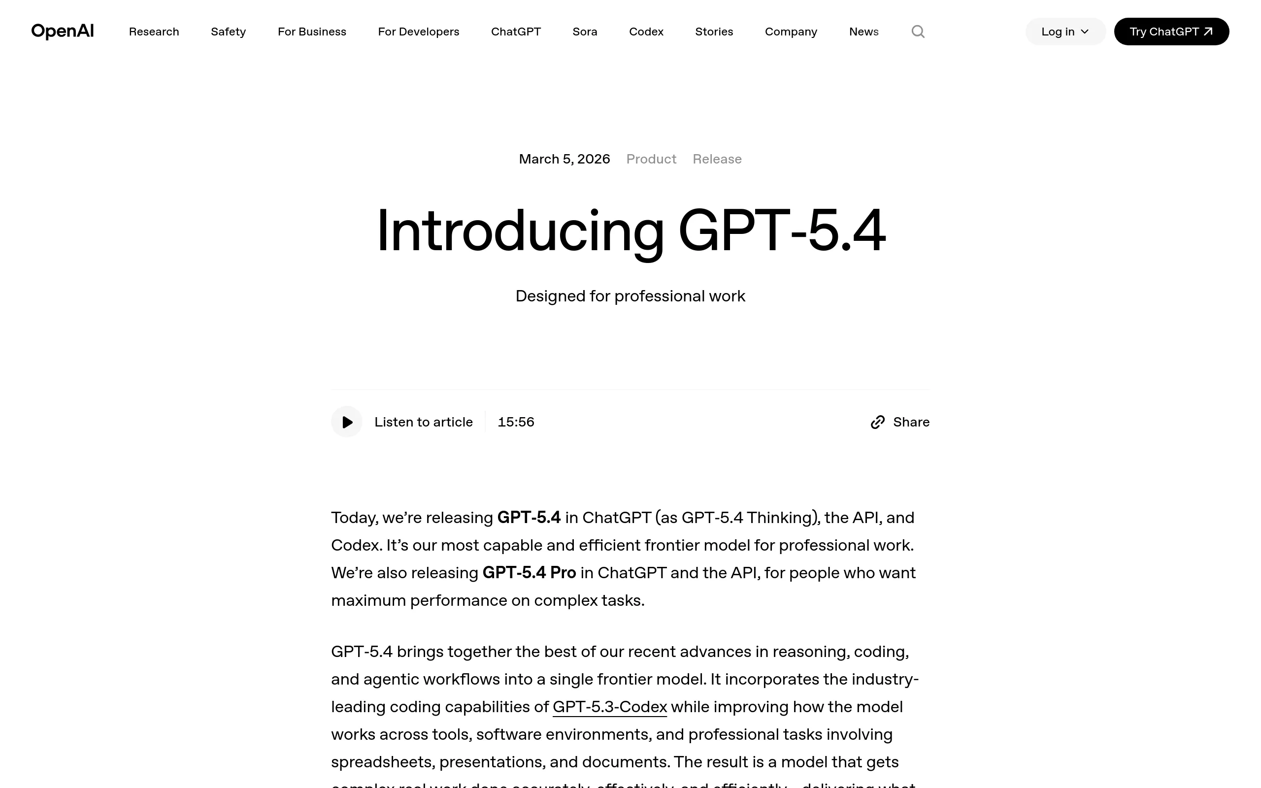 GPT-5.4 announcement