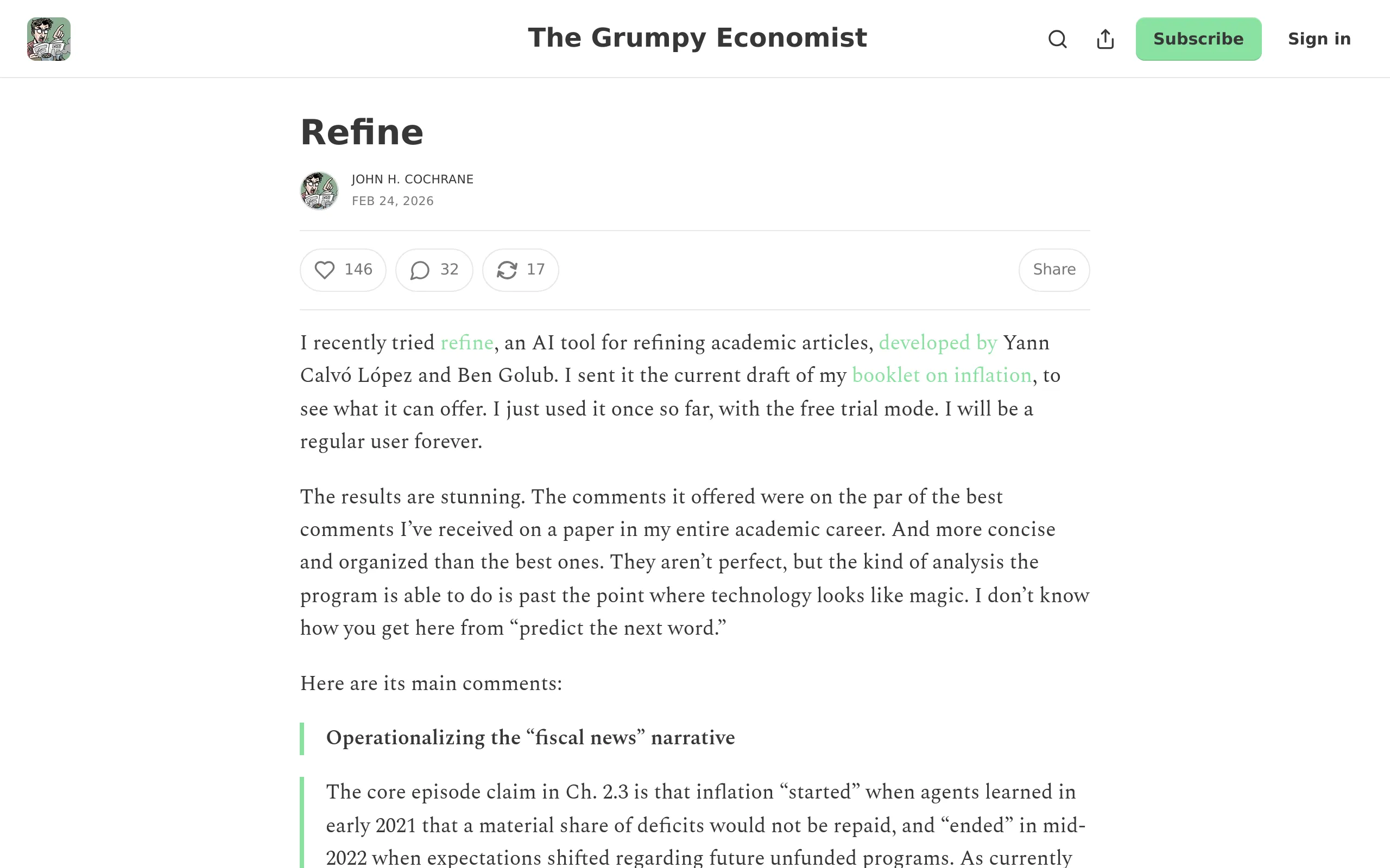 John Cochrane Refine post
