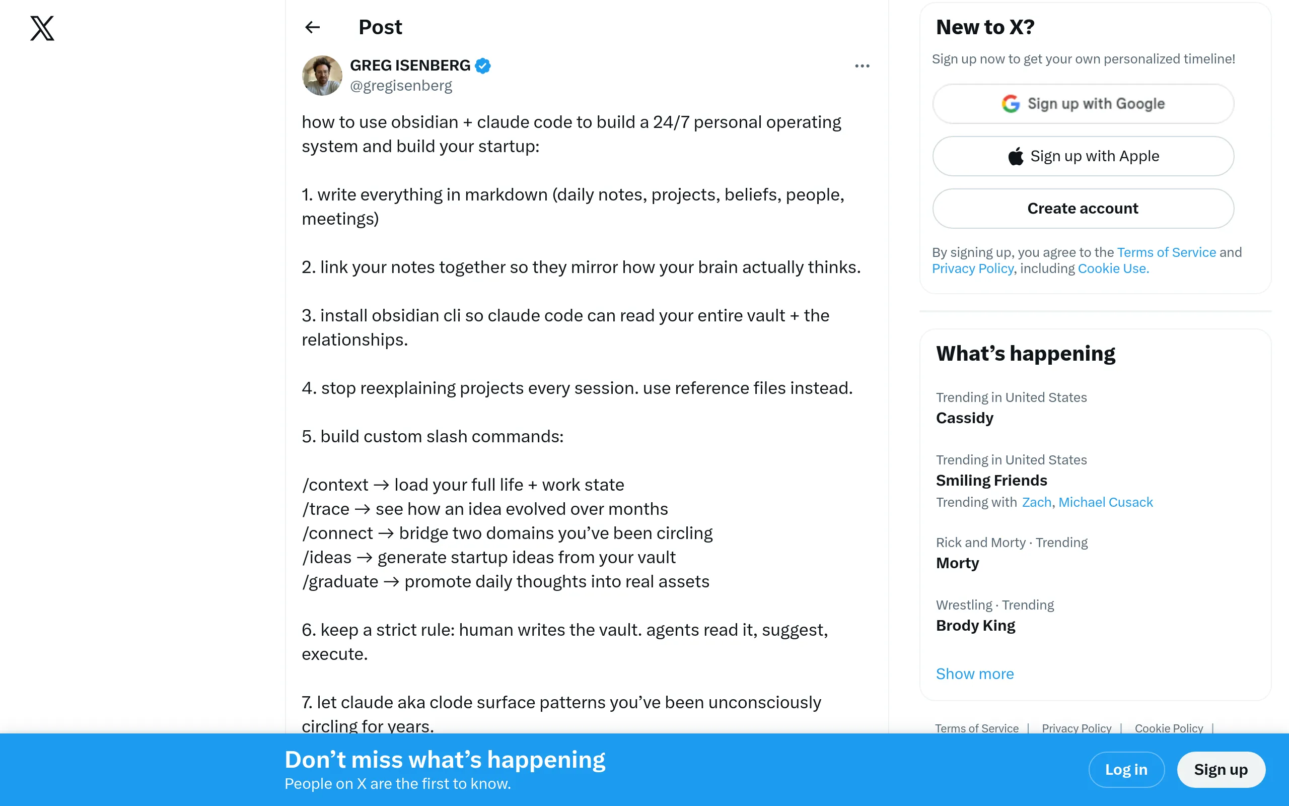 Greg Isenberg Obsidian Tweet